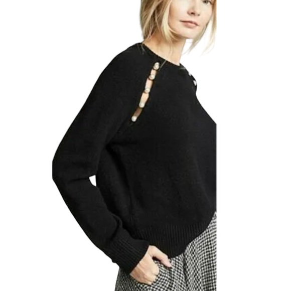 Alice + Olivia Large Pearl Cut Out Black Sweater - Picture 2 of 6